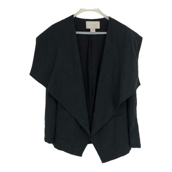 Brochu Walker black linen Tencel cardigan blazer w/large draped collars size S/P - Picture 2 of 16